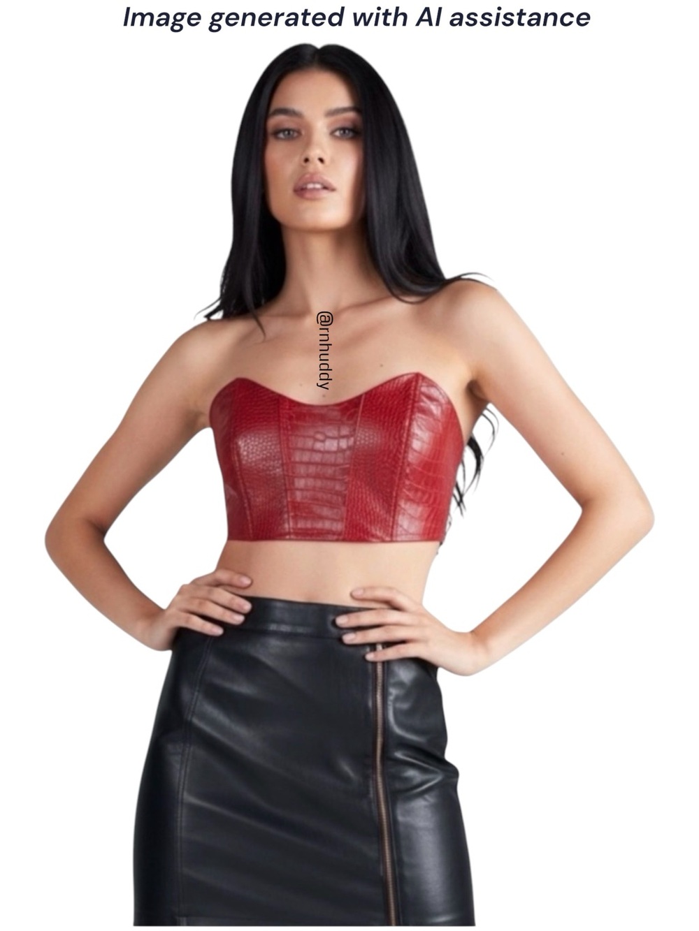 Finesse XS red croc faux leather cropped corset top